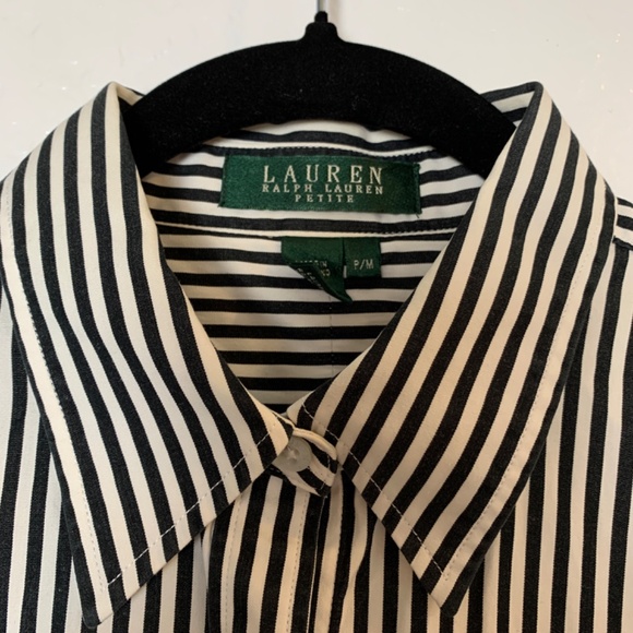 LRL Ralph Lauren Womens Striped Logo Button Up Shirt PETITE Medium PM Vintage 90 - Picture 2 of 15